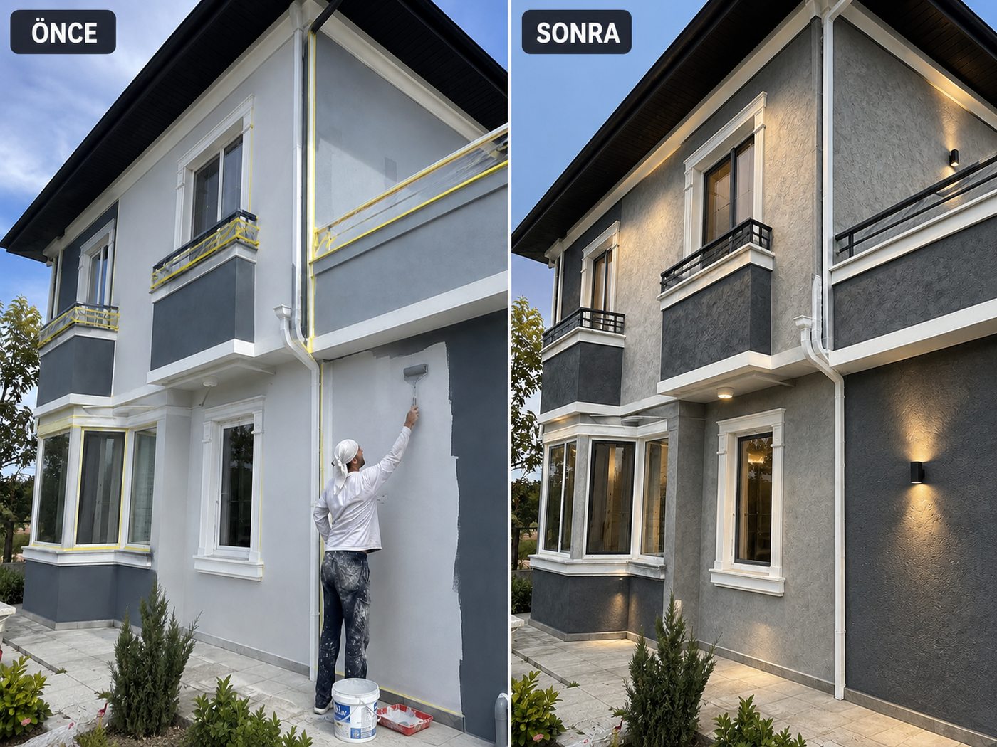 Yazıbaşı dış cephe boya öncesi ve sonrası
